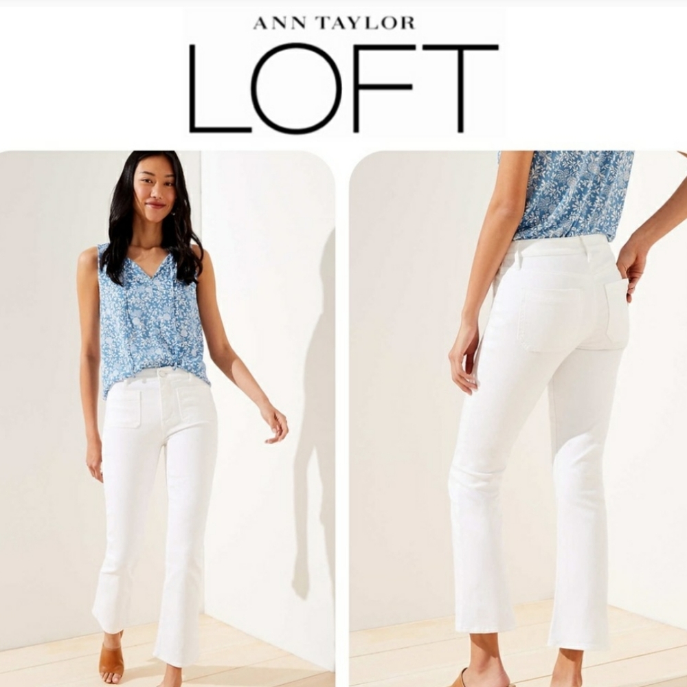 NWT LOFT WHITE HIGH WAIST FLARE CROP JEANS